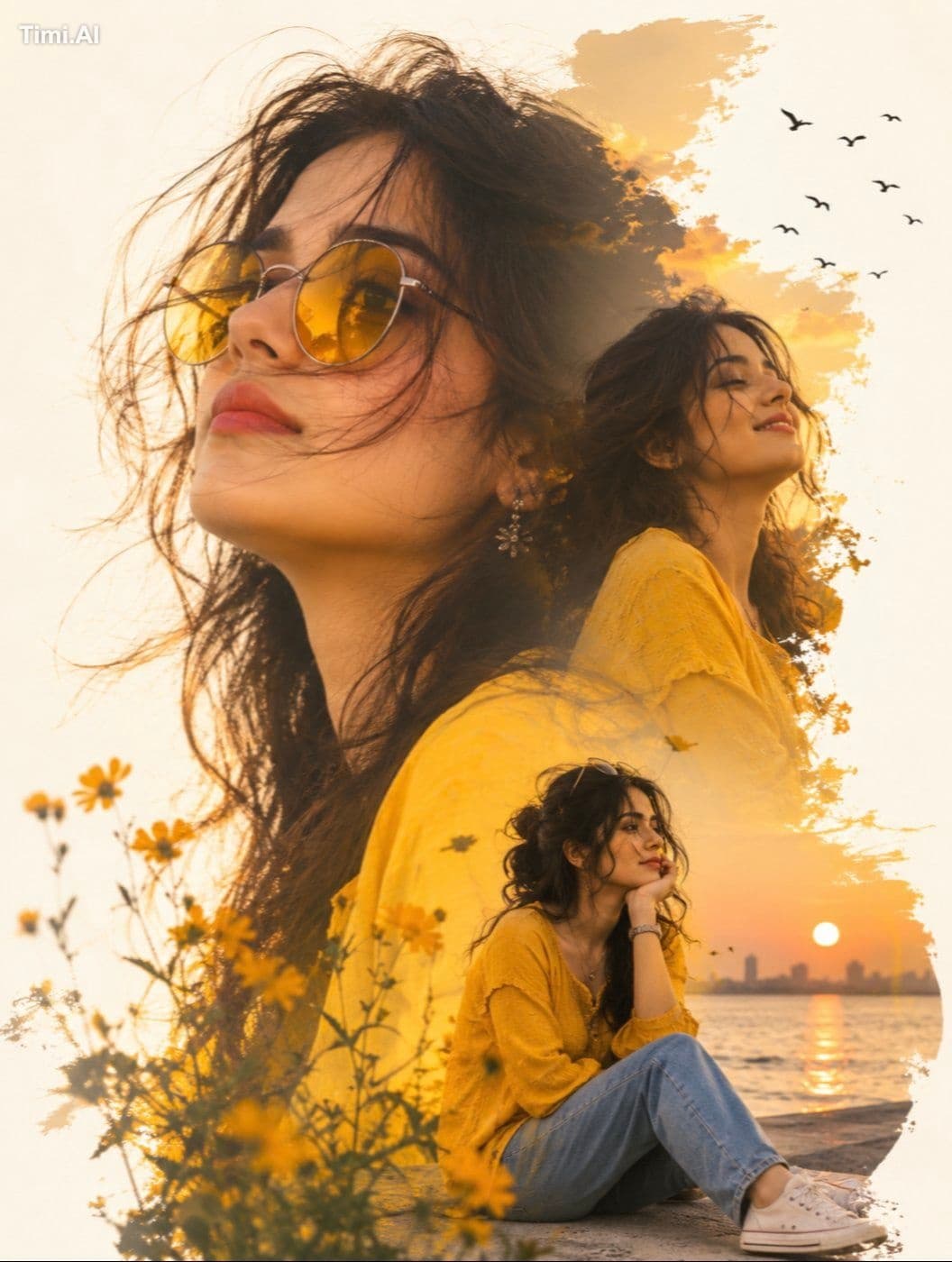A dreamy, artistic double-exposure composition featuring a y