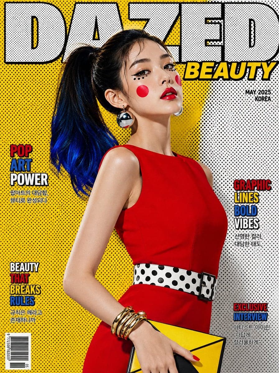 Ultra-realistic pop-art luxury beauty magazine cover featuri