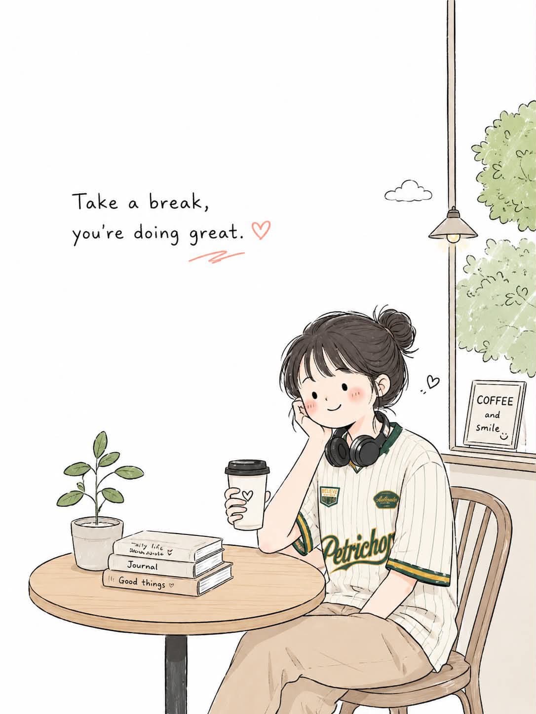 Create a simple and cute Korean doodled editorial illustrati