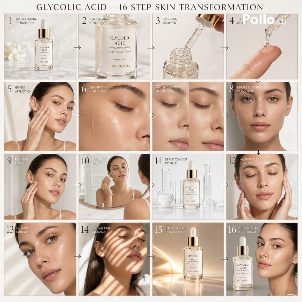 A cinematic luxury skincare advertising storyboard infograph