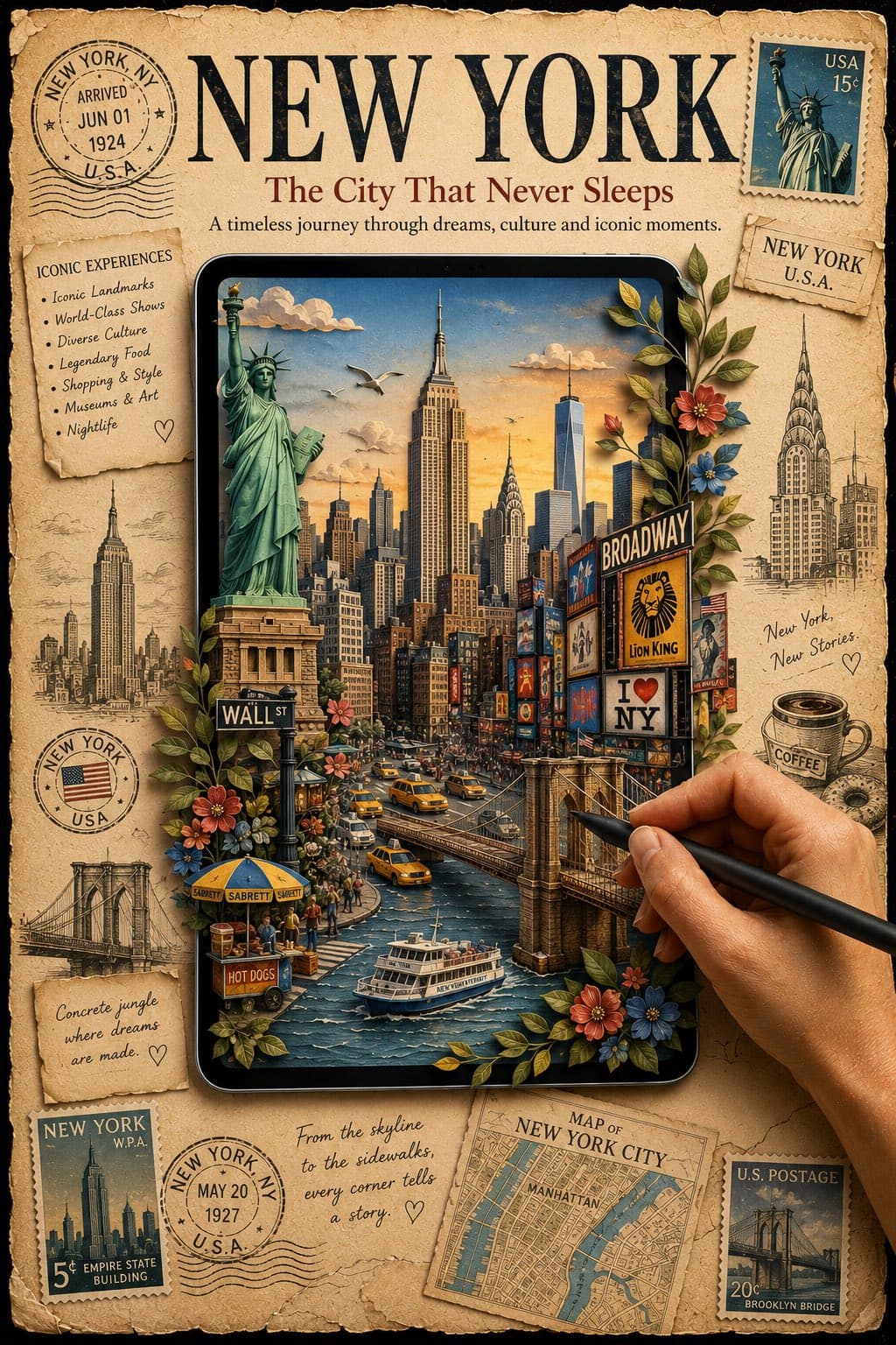 A premium vintage travel poster featuring [DESTINATION NAME]