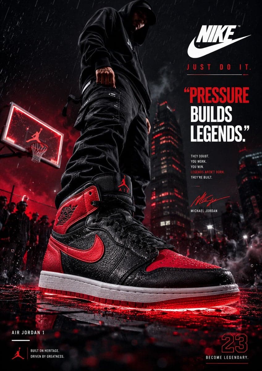 Create an ultra-premium footwear advertising poster designed
