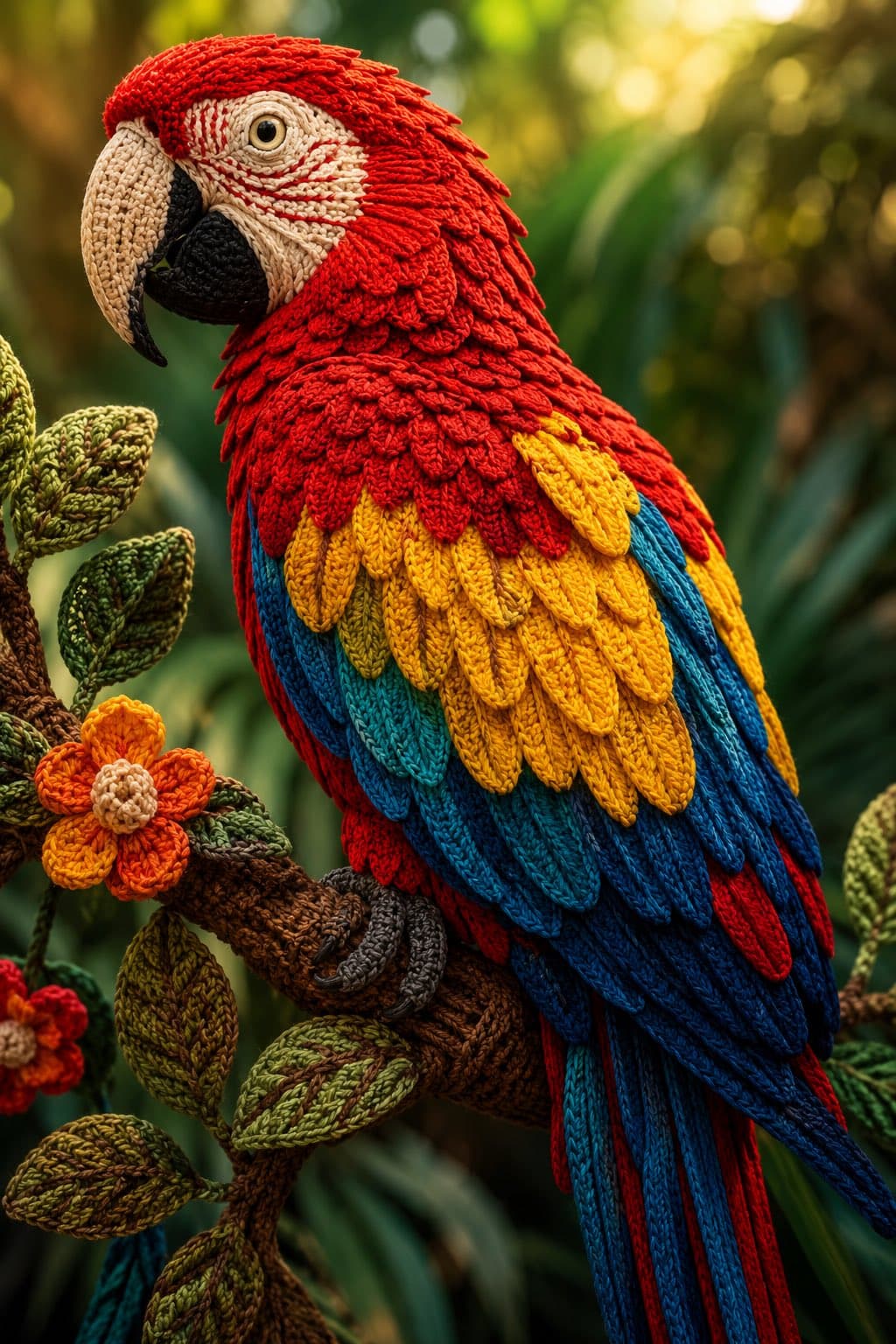 Prompts:

A magnificent Scarlet Macaw perched on a tropical 