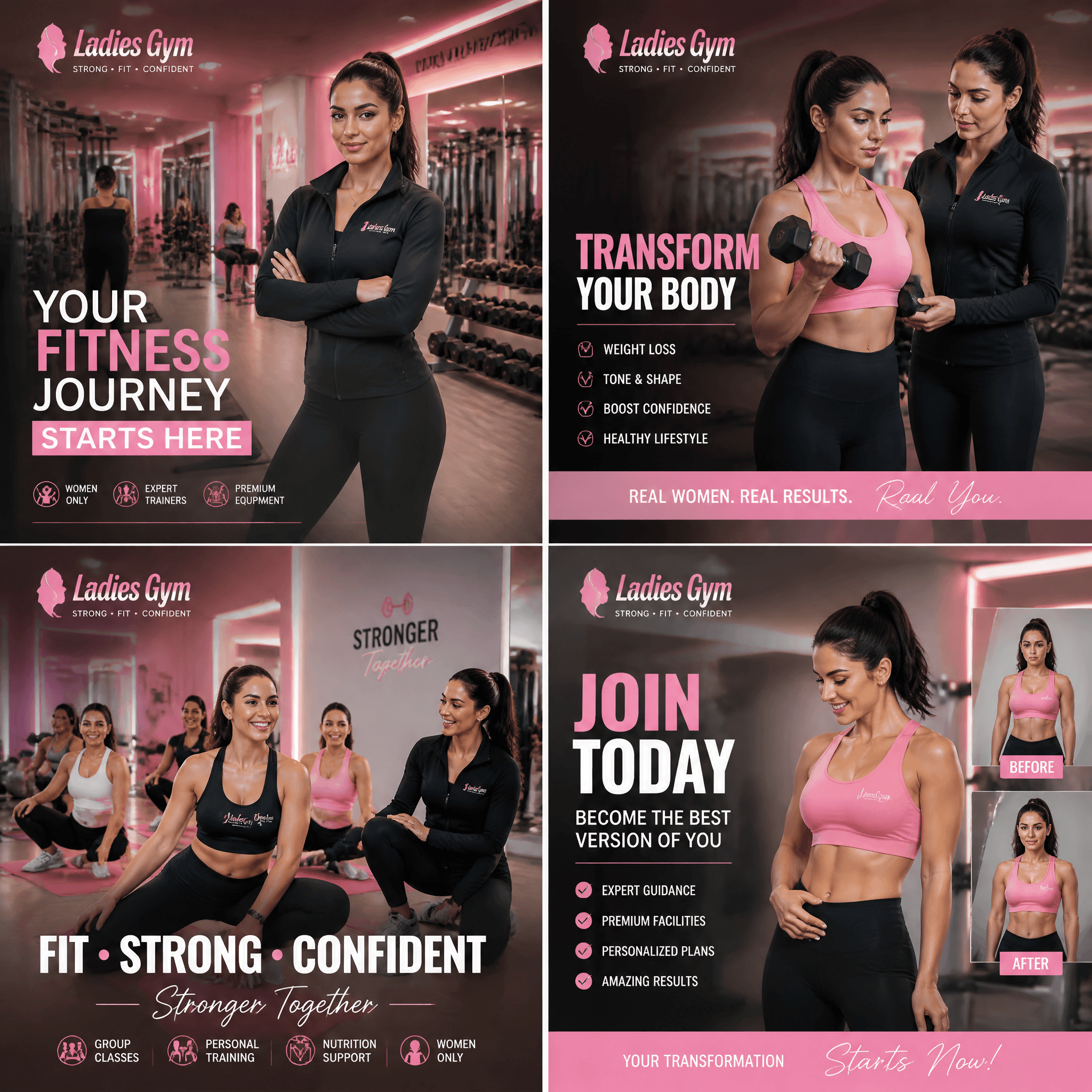 Create a complete premium ladies gym advertising campaign co
