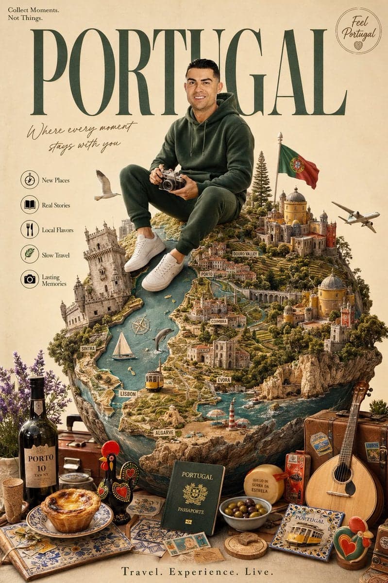 Create a premium luxury travel poster for [Portugal].
A smil
