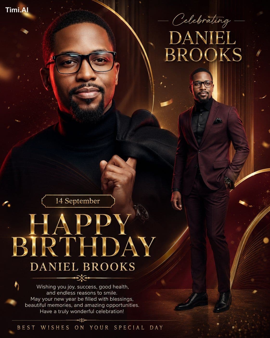 Create a premium luxury birthday celebration poster using a