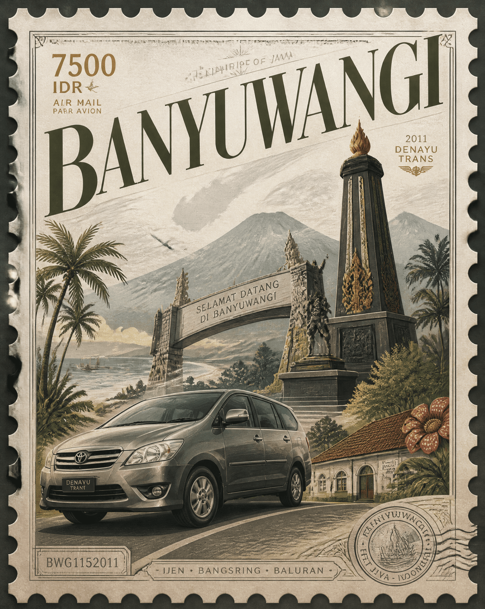 Design a 4:5 premium stamp collection poster for the city of