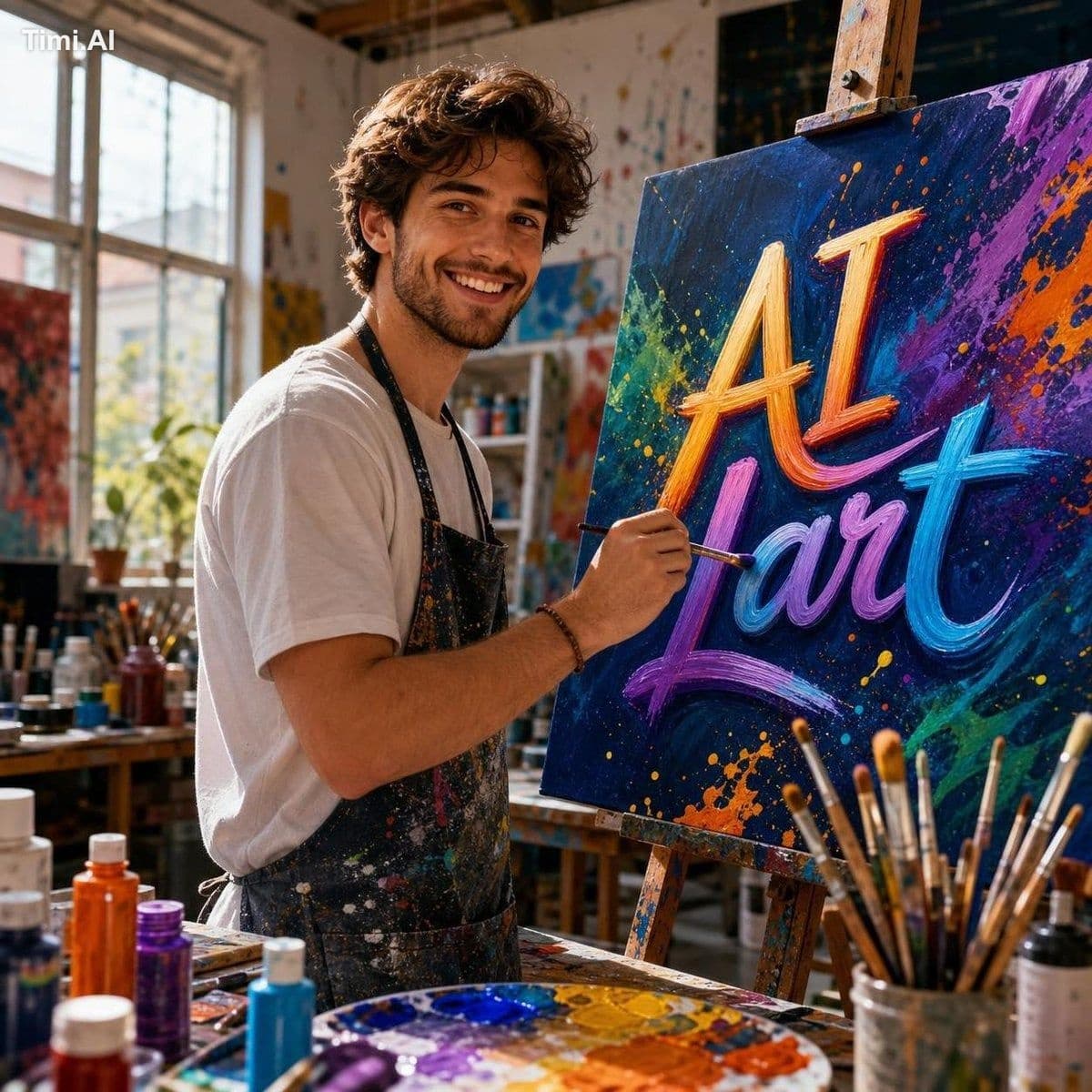 Prompt 1 – Colorful AI Lart Painting Studio (Day Scene, 8K)