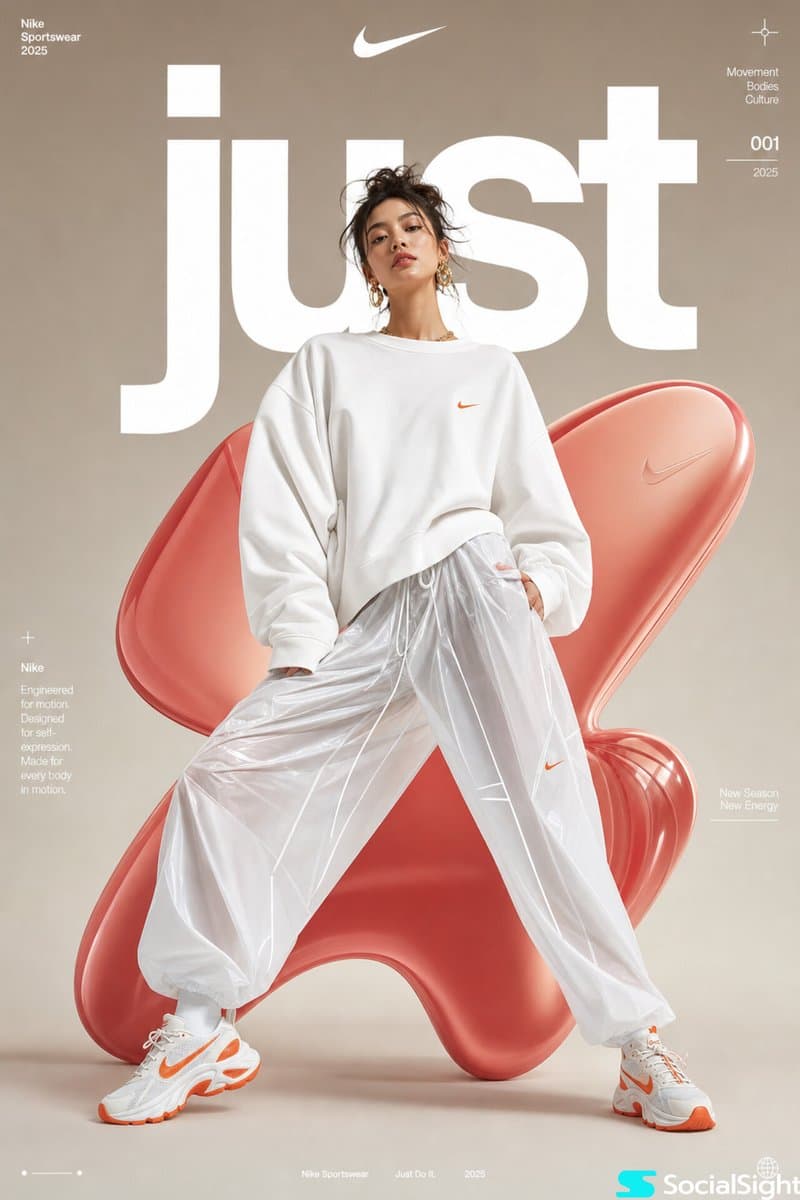 High-fashion futuristic sportswear editorial poster, full-bo