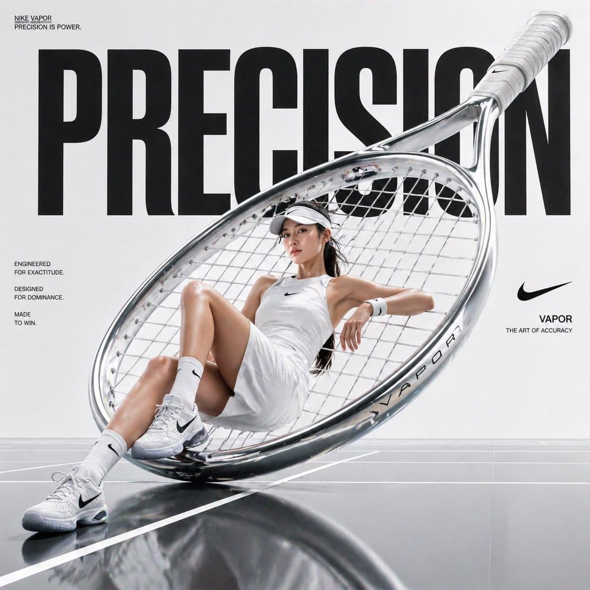 Avant-garde sports fashion advertisement, oversized tennis r