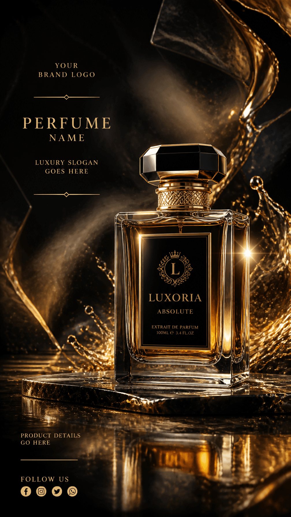 Create an ultra-luxury cinematic perfume flyer design for a 