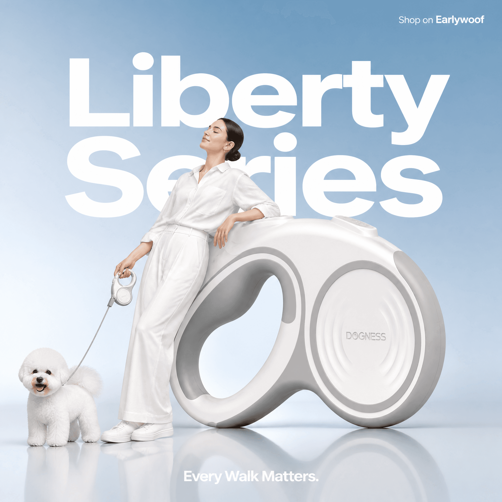 Minimalist commercial ad featuring oversized light grey and