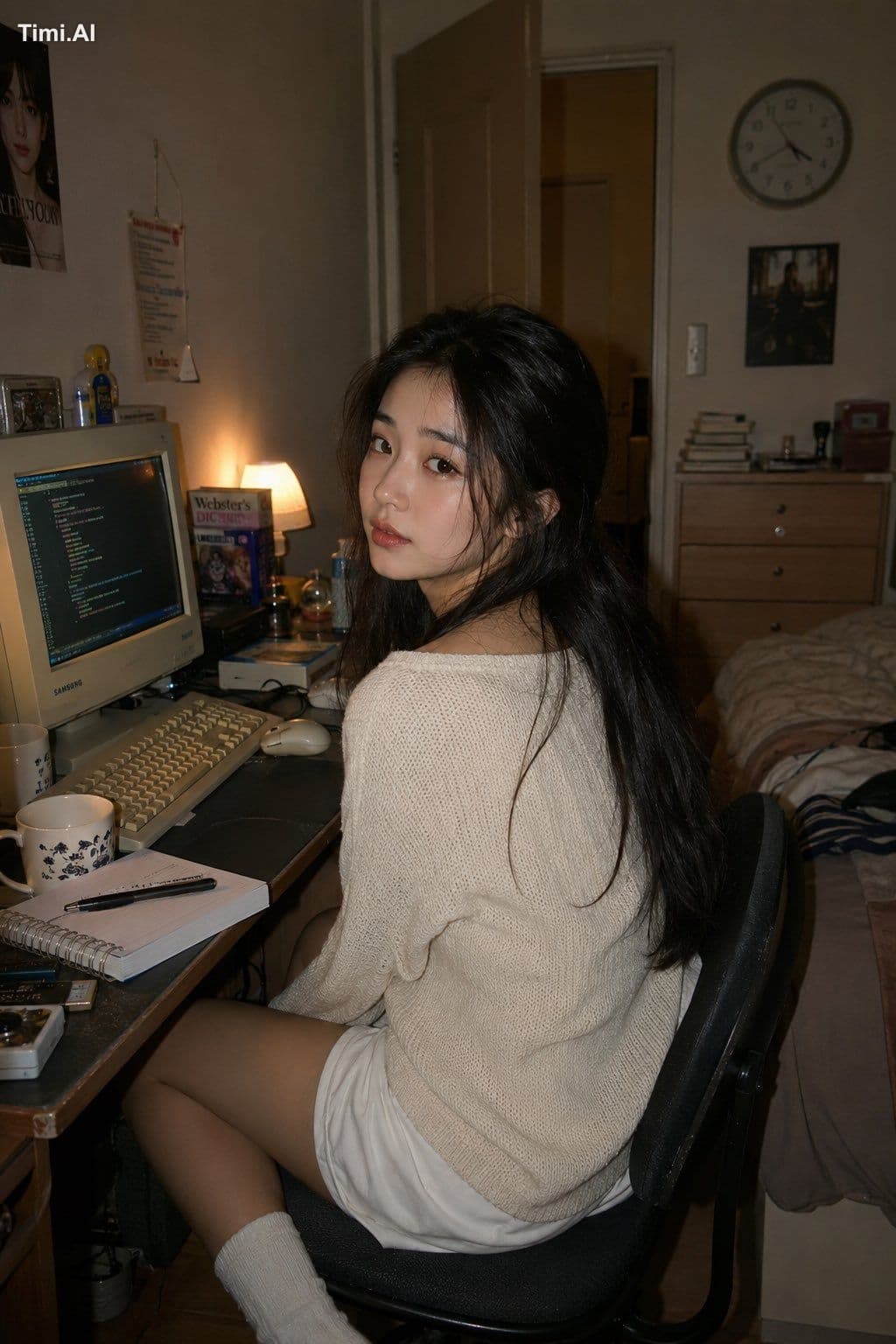 A photorealistic lifestyle portrait of a young East Asian wo