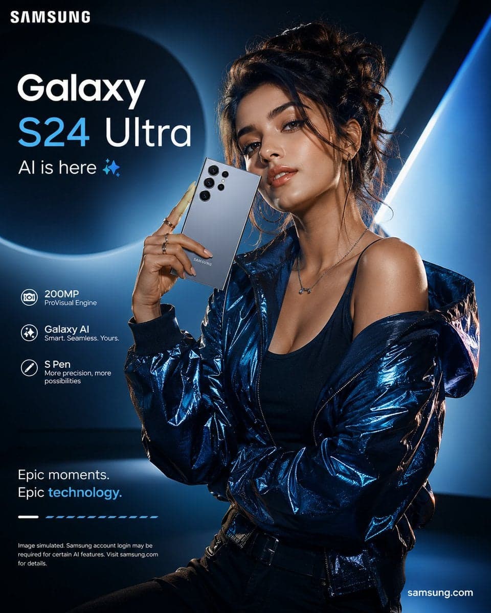 Create a premium smartphone advertising poster featuring a s