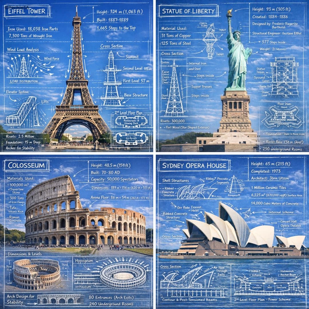 Create an infographic image of [LANDMARK], combining a real 