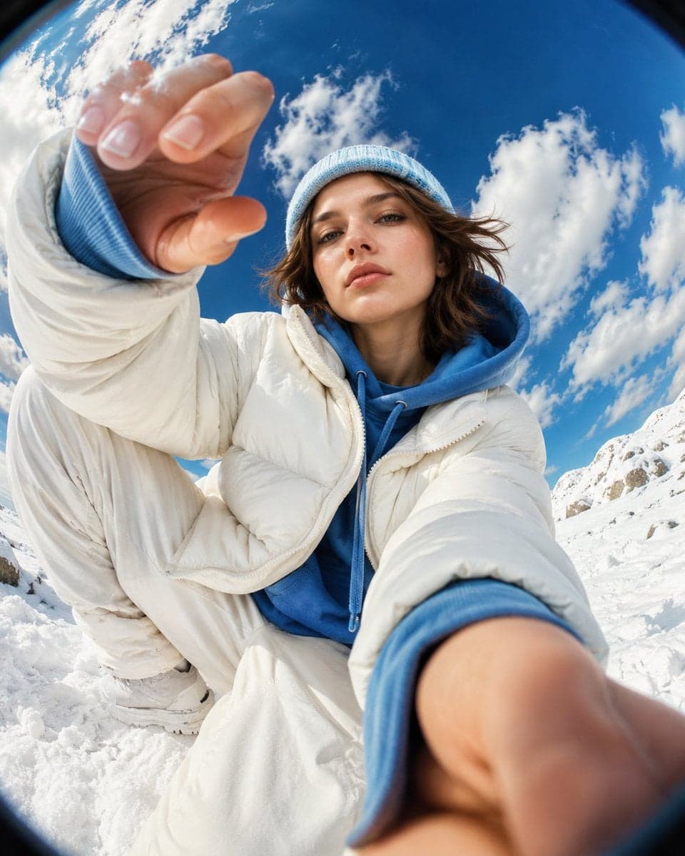 Ultra-premium streetwear portrait captured from an extreme o