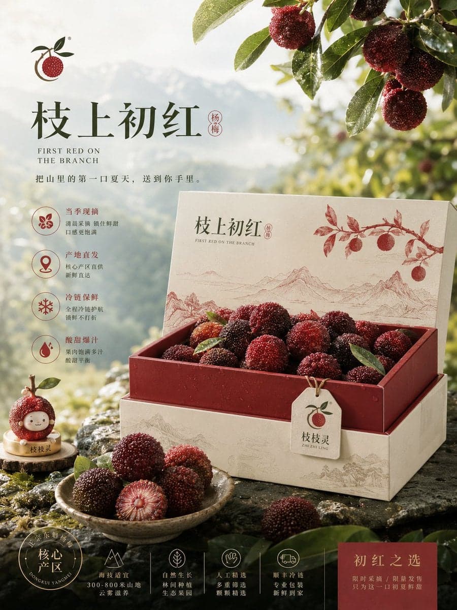 请根据以下设定，创作一套高完成度、具有统一视觉系统的「原创鲜果电商品牌商品化提案 / 4-Board Fresh Fru