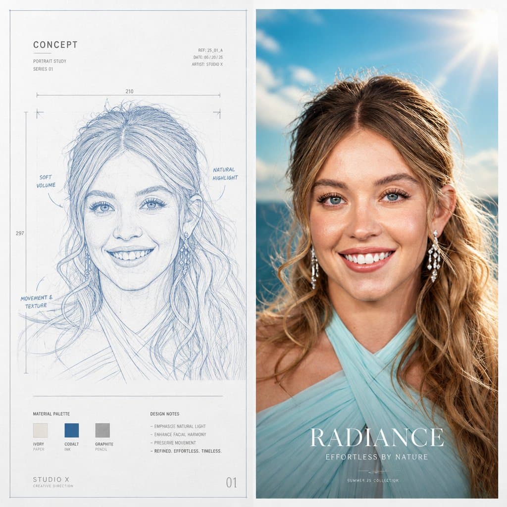 A luxury creative campaign showing transformation from conce