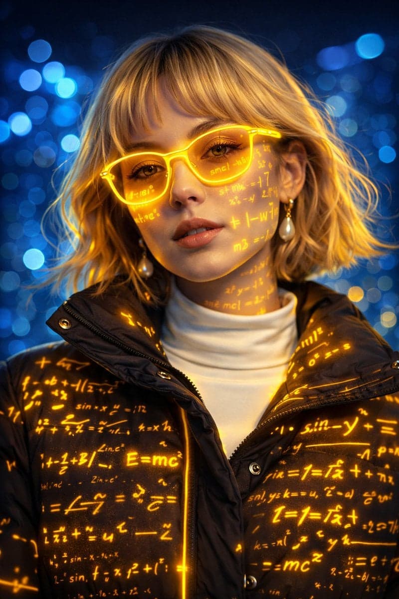 A futuristic cyber-aesthetic portrait of a young woman weari