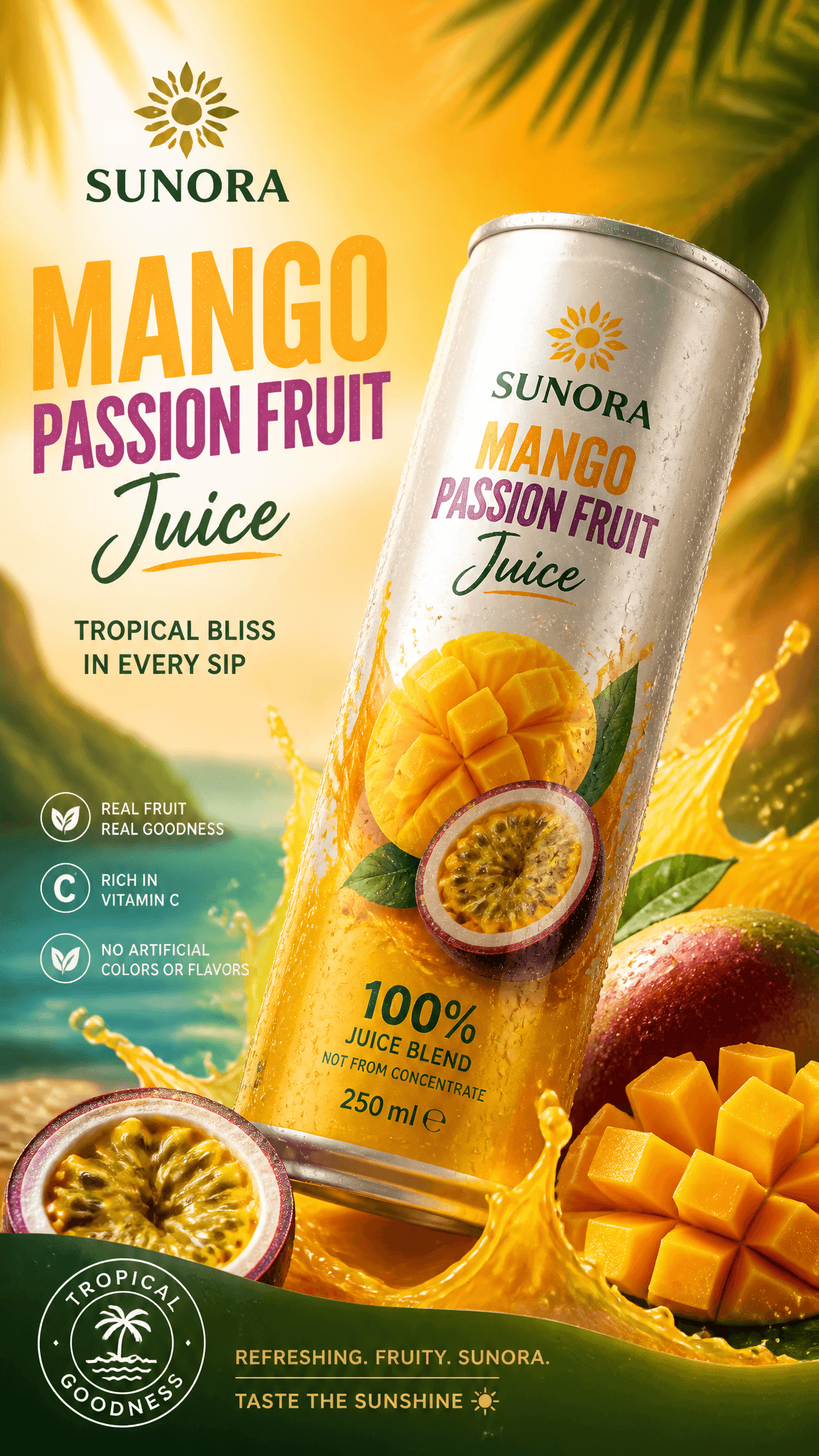 Create a vibrant tropical vertical 9:16 product advertising