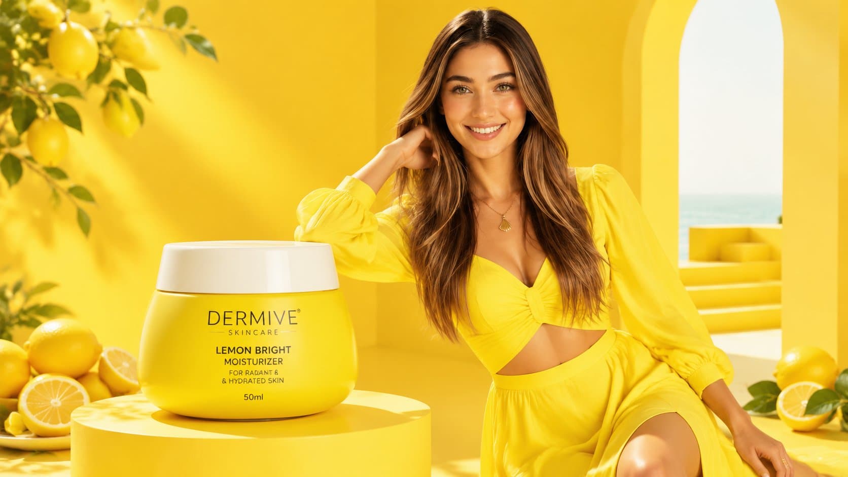 A premium, high-end skincare advertising scene designed in a