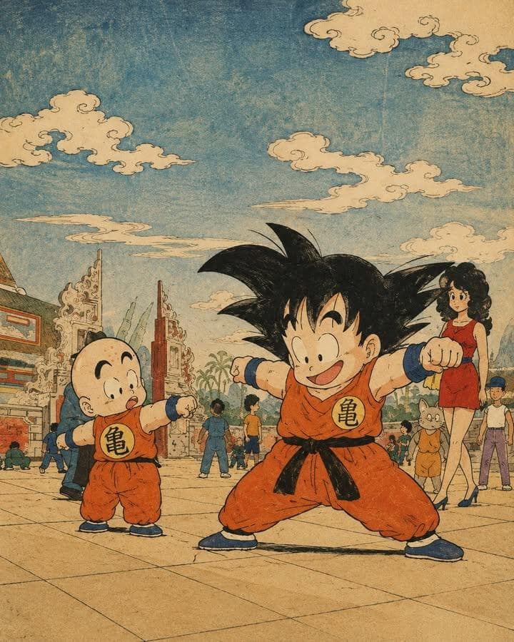 A vintage Japanese ukiyo-e woodblock print reimagining a cla