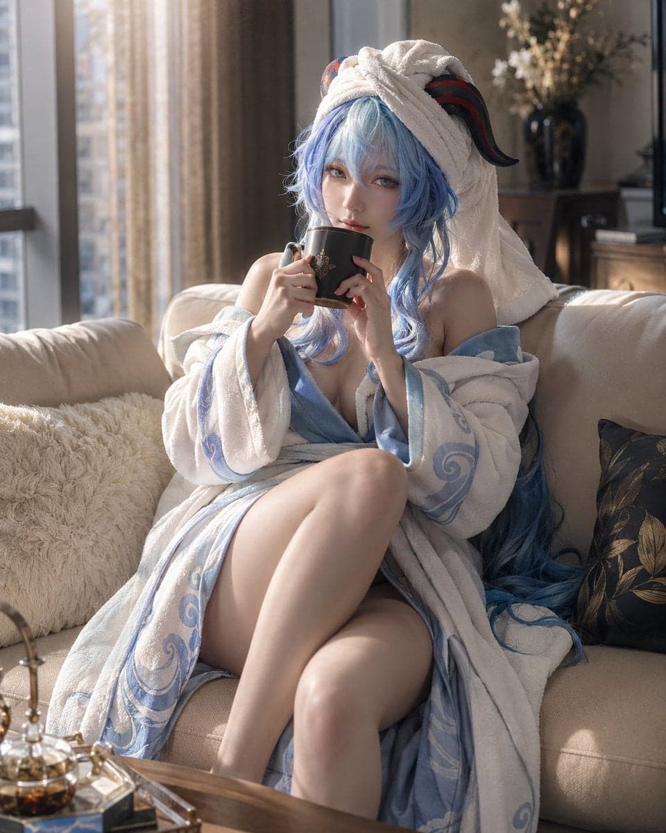 Hyperrealistic vertical Sunday morning lifestyle editorial p