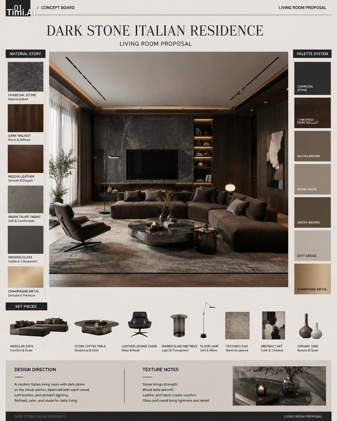 Create a four-page interior design proposal series titled “D