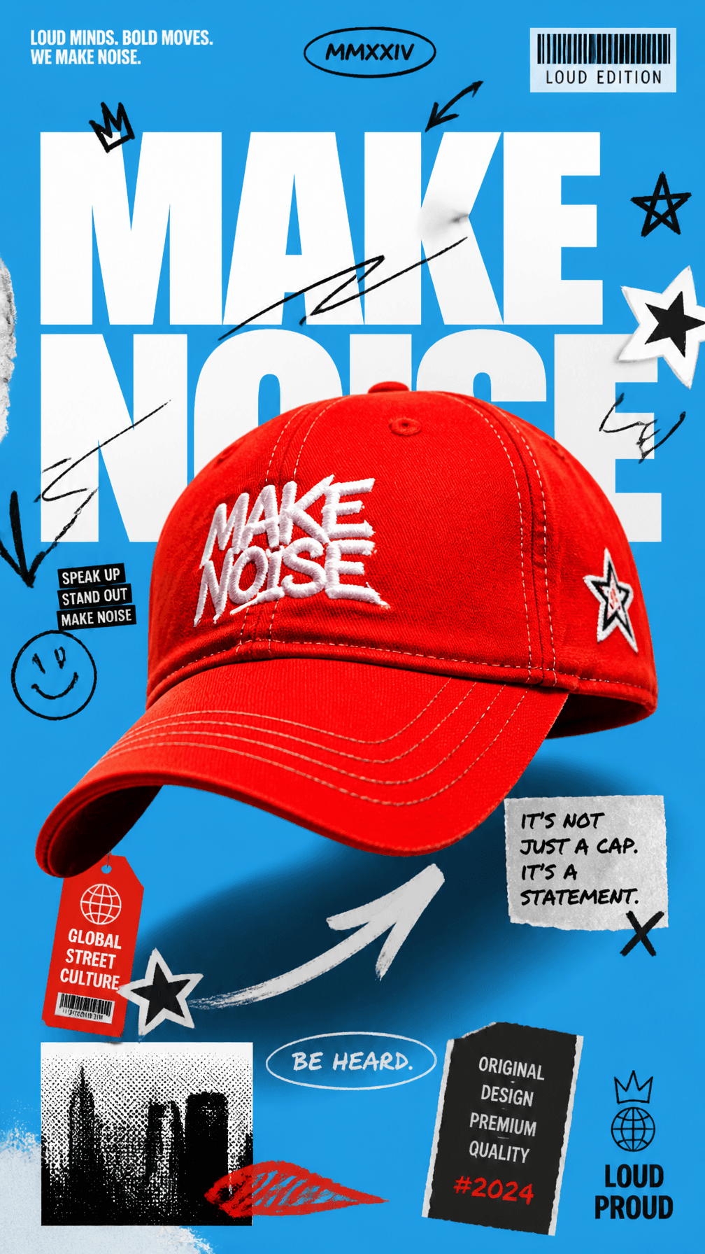 A premium 9:16 streetwear cap advertising poster.Central Sub