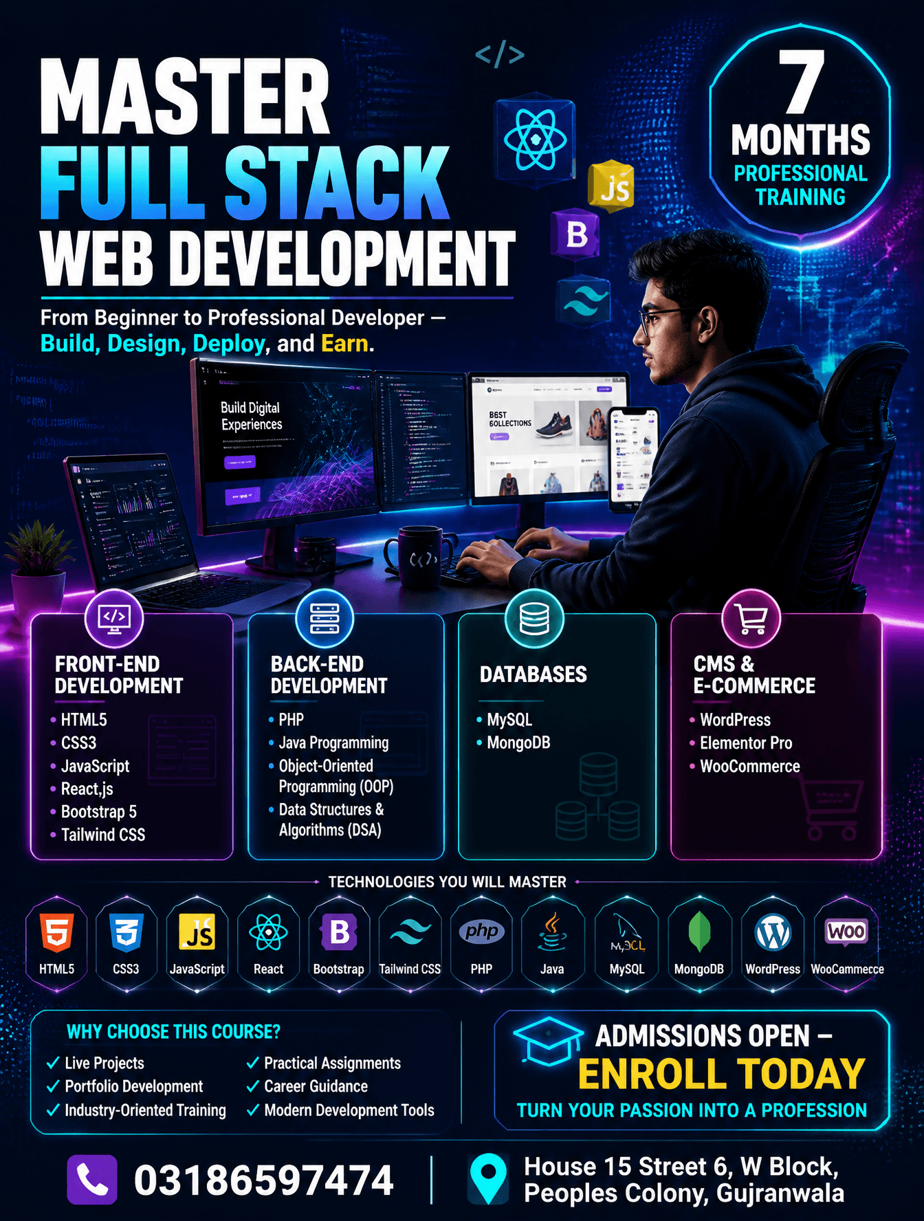 Create a premium educational institute advertisement poster.
