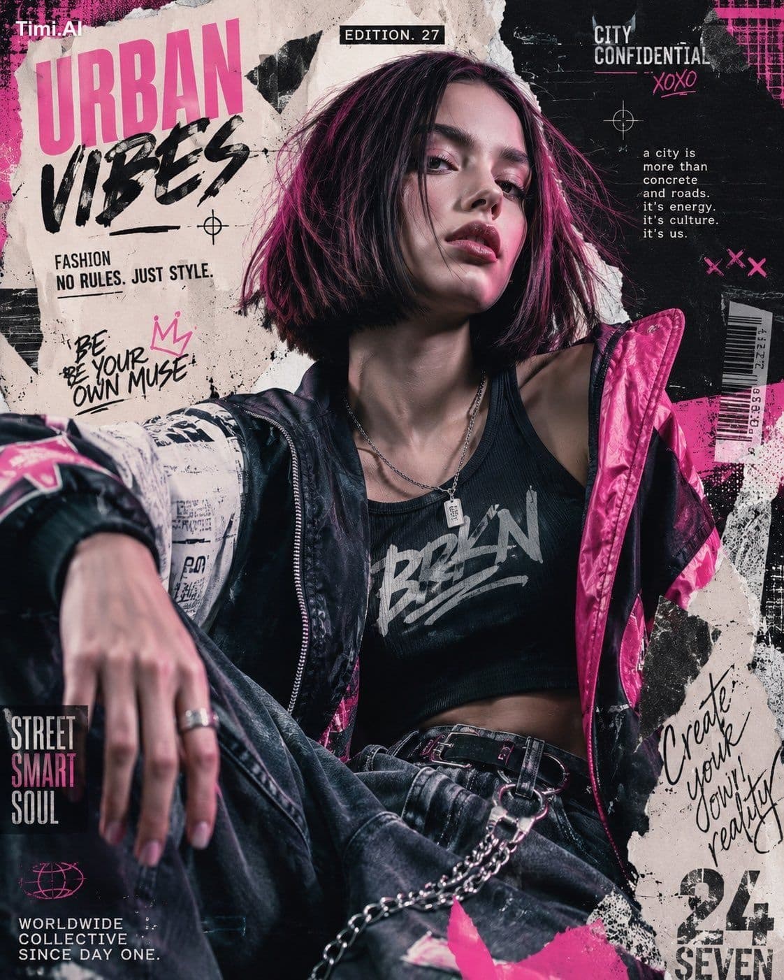 Create a high-resolution 8K portrait poster in an Urban Fash
