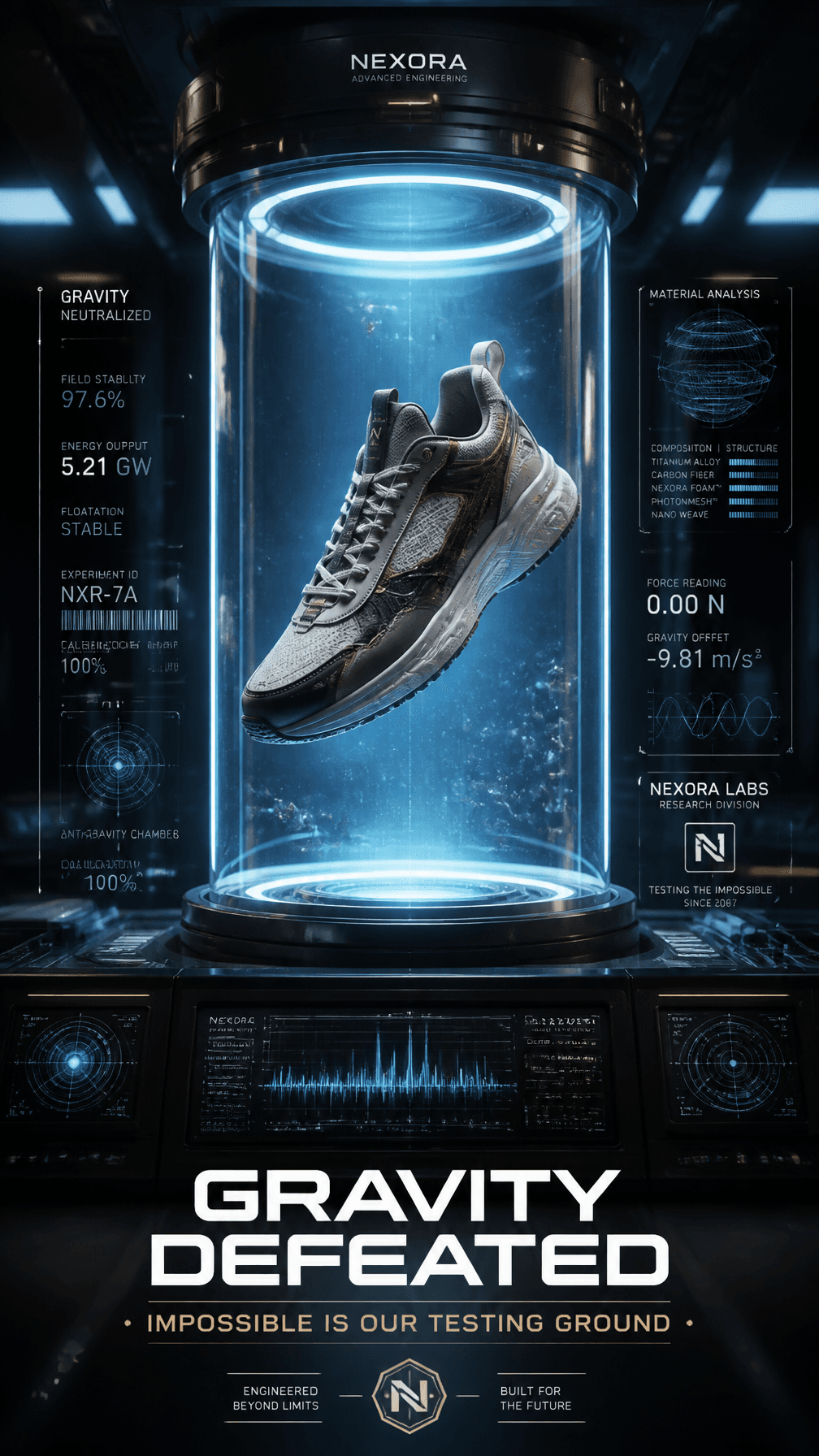 A premium 9:16 sneaker advertising poster.Main Subject:A pre
