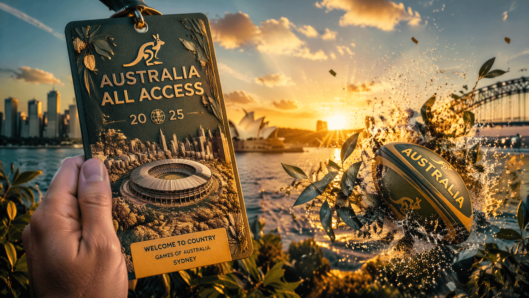 Australia Design a sunburnt green and gold pass: hand holds