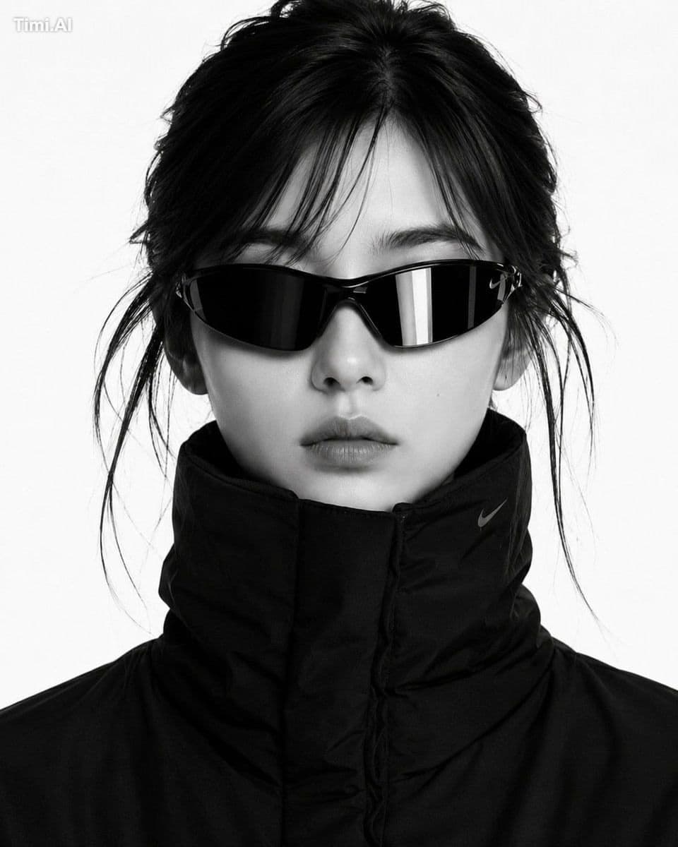 Create a close-up black-and-white high-fashion editorial por