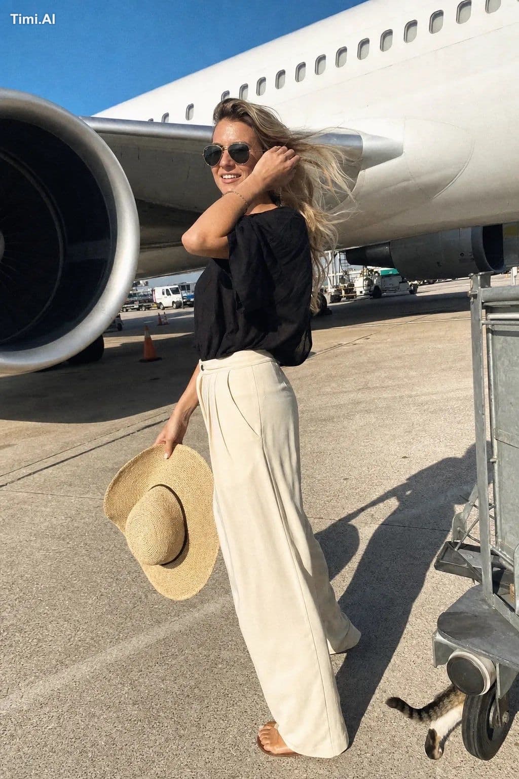 A spontaneous airport tarmac photo taken during a sunny afte