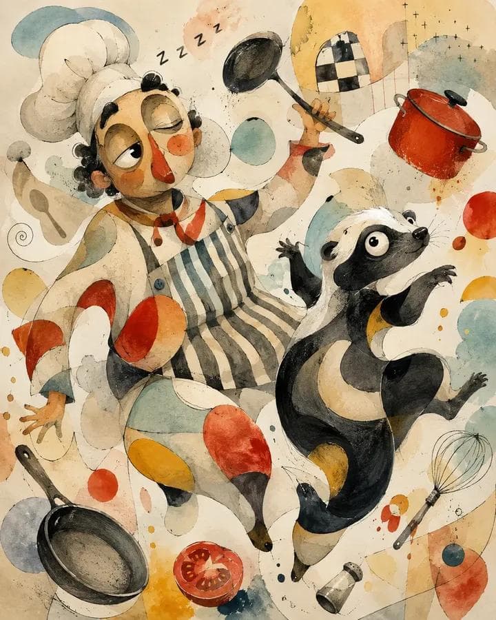 Abstract biomorphic mixed-media painting of [Human] with [An