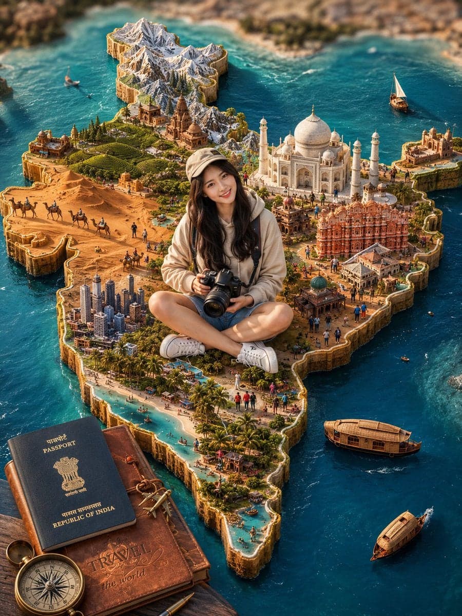 Highly detailed 3D miniature travel diorama of India shaped