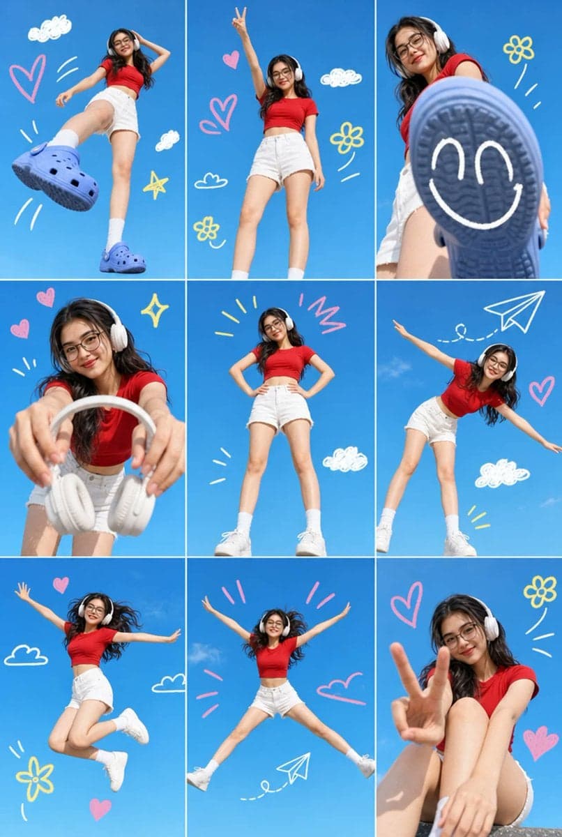 A 3x3 grid collage containing nine separate photos of a sing