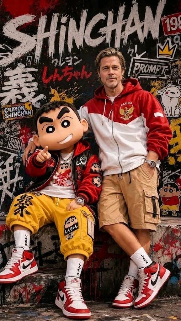 A stylized urban streetwear scene set in a gritty graffiti-c