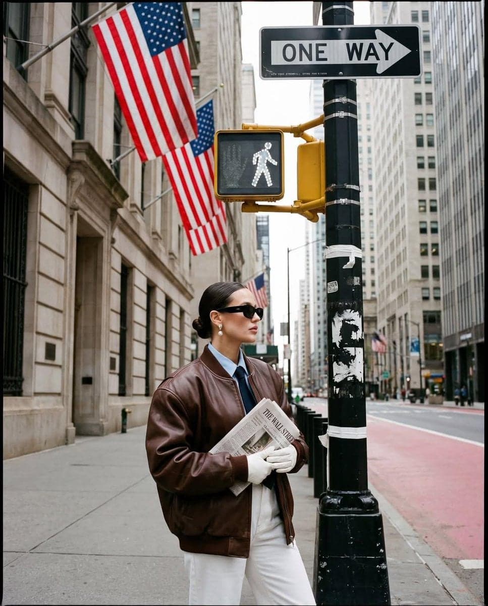 Ultra-realistic street fashion editorial photo set in New Yo
