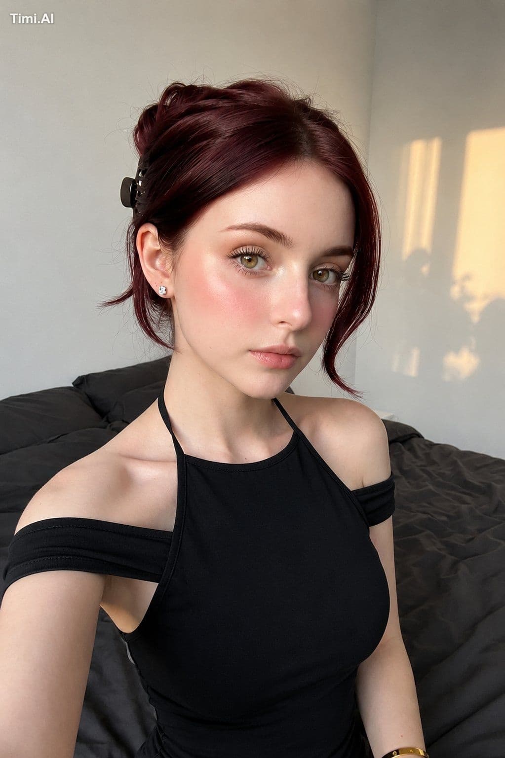 Ultra-realistic close-up selfie portrait of a beautiful youn