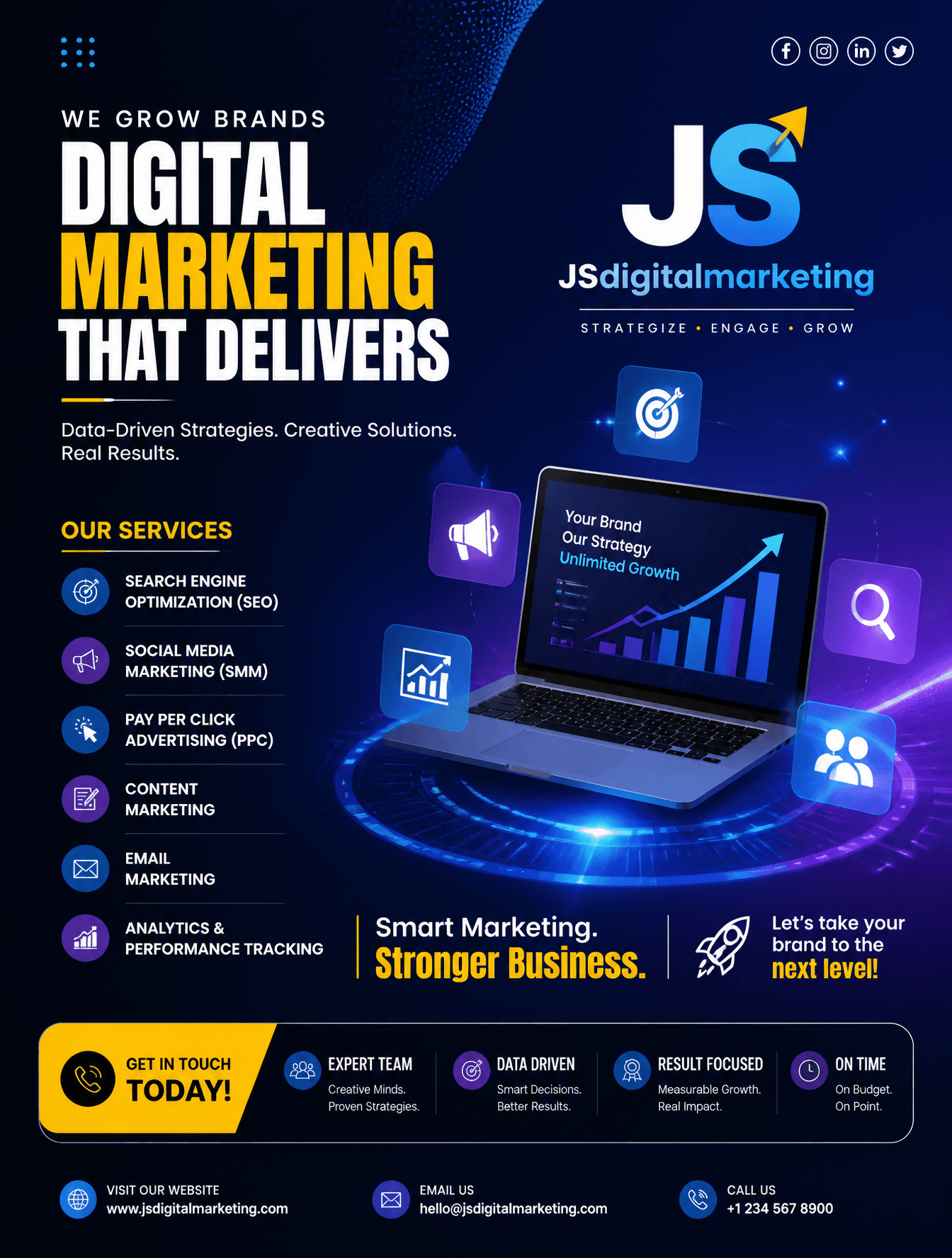 a professional digital marketing poster design for JSdigital