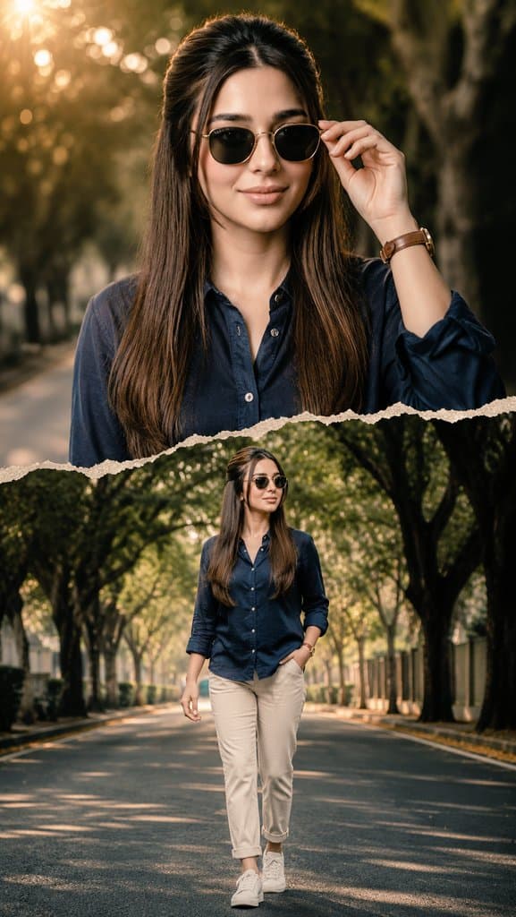 Create a premium cinematic outdoor portrait in a modern phot