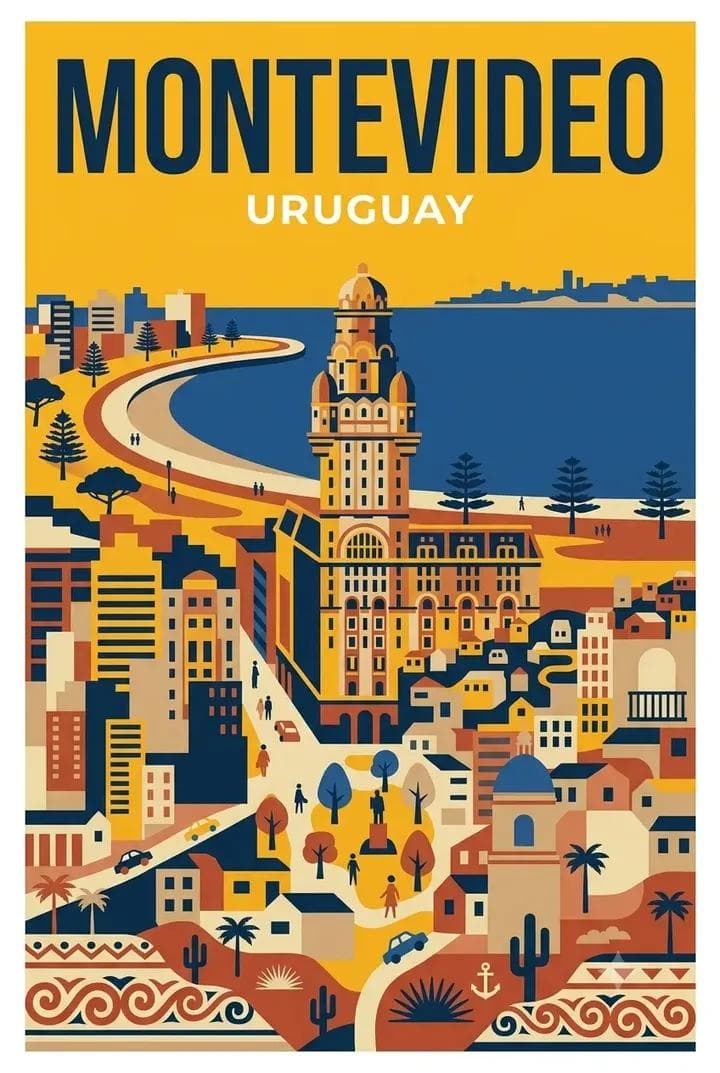 Create a clean, modern mid-century vintage travel poster for