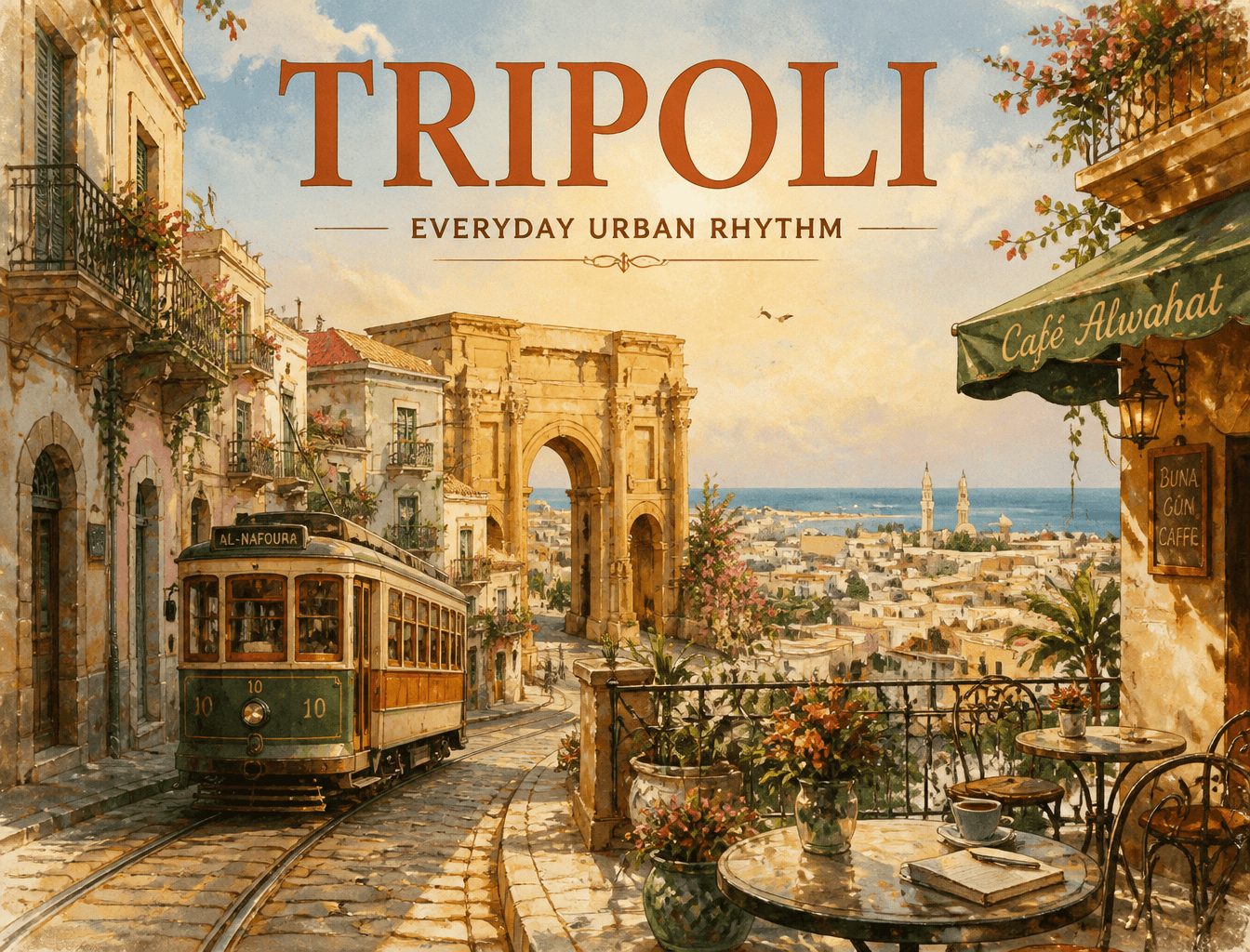 Dreamy vintage travel poster illustration of [CITY NAME], fe
