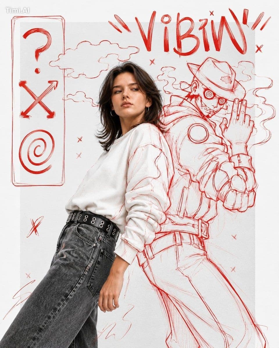 A high fashion mixed media editorial portrait that blends re