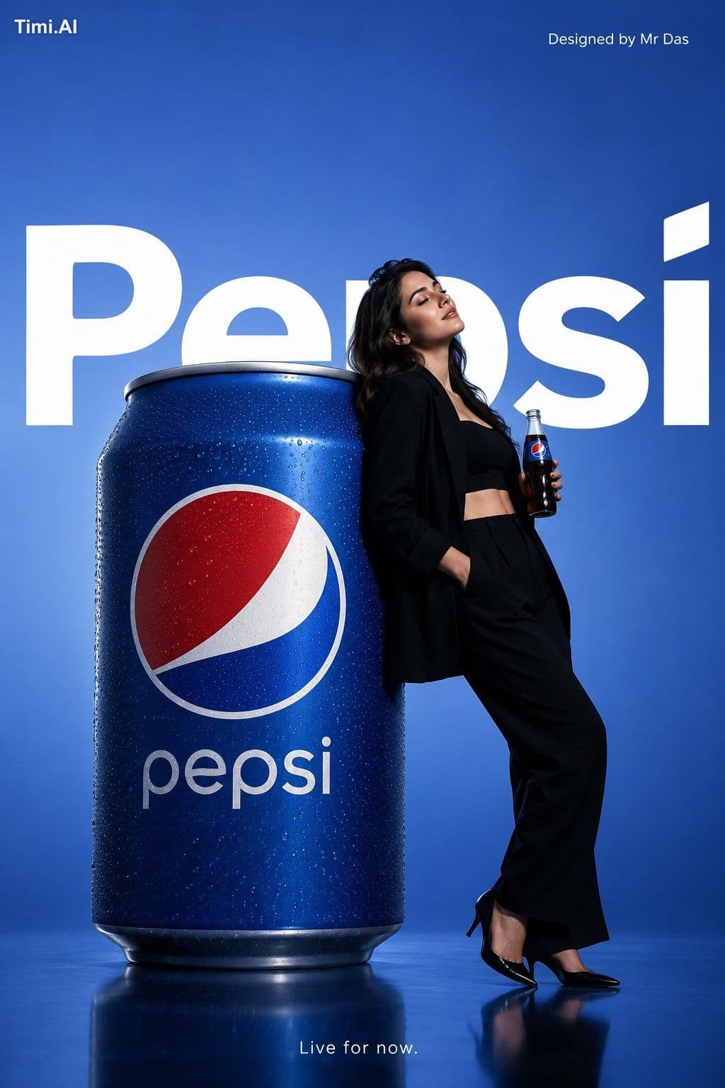 Minimalist commercial ad featuring an oversized Pepsi can, u