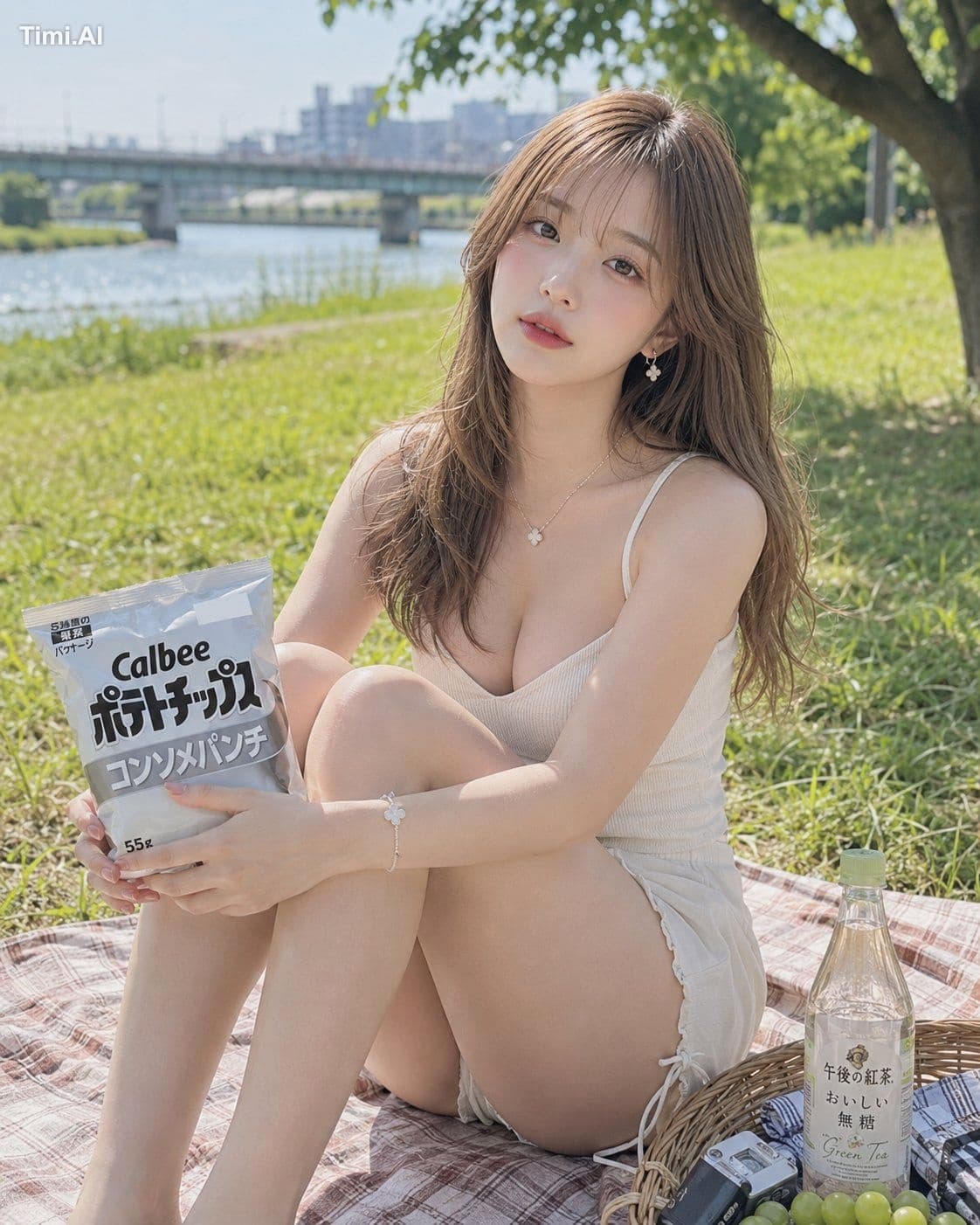 木陰と川風にほどかれる午後。お気に入りのおやつまで、夏の光をまとってる。🌿🥔☀️
#AIart #AI写真 #川辺