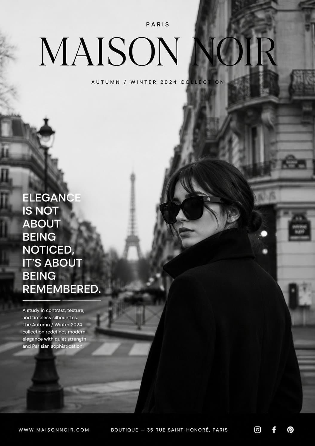 Create a premium luxury fashion advertisement in a minimalis