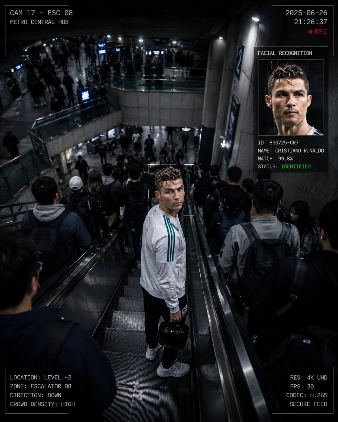 Create a cinematic surveillance-thriller image set inside a